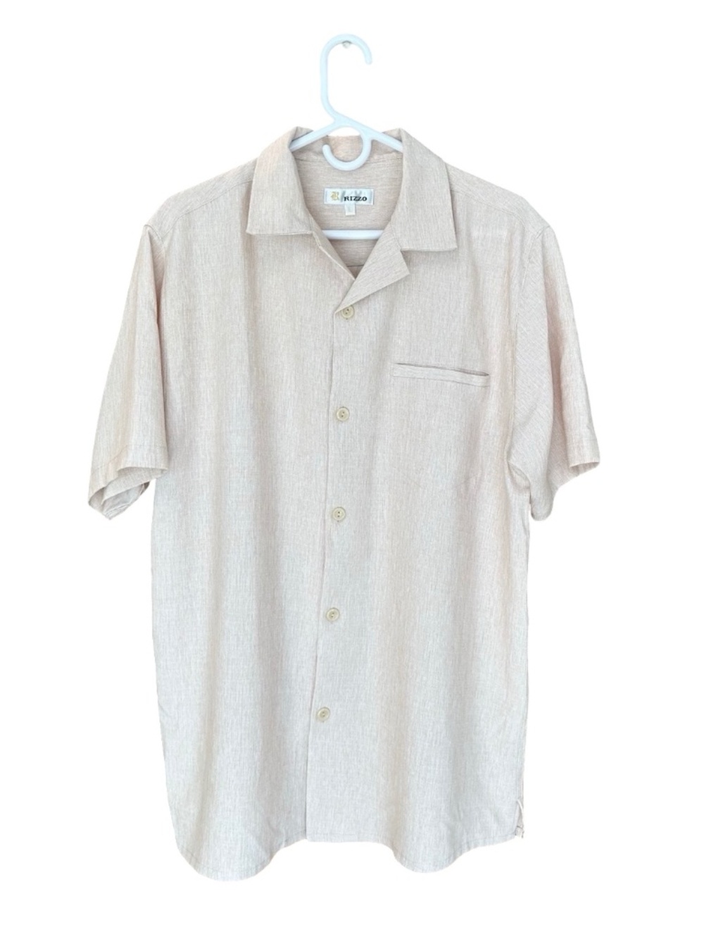 Rizzo Woman's Short Sleeve Lightweight Button Up Blouse Cream/Oatmeal 2XL